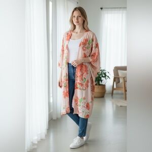 Floral Print Open Front Kimono